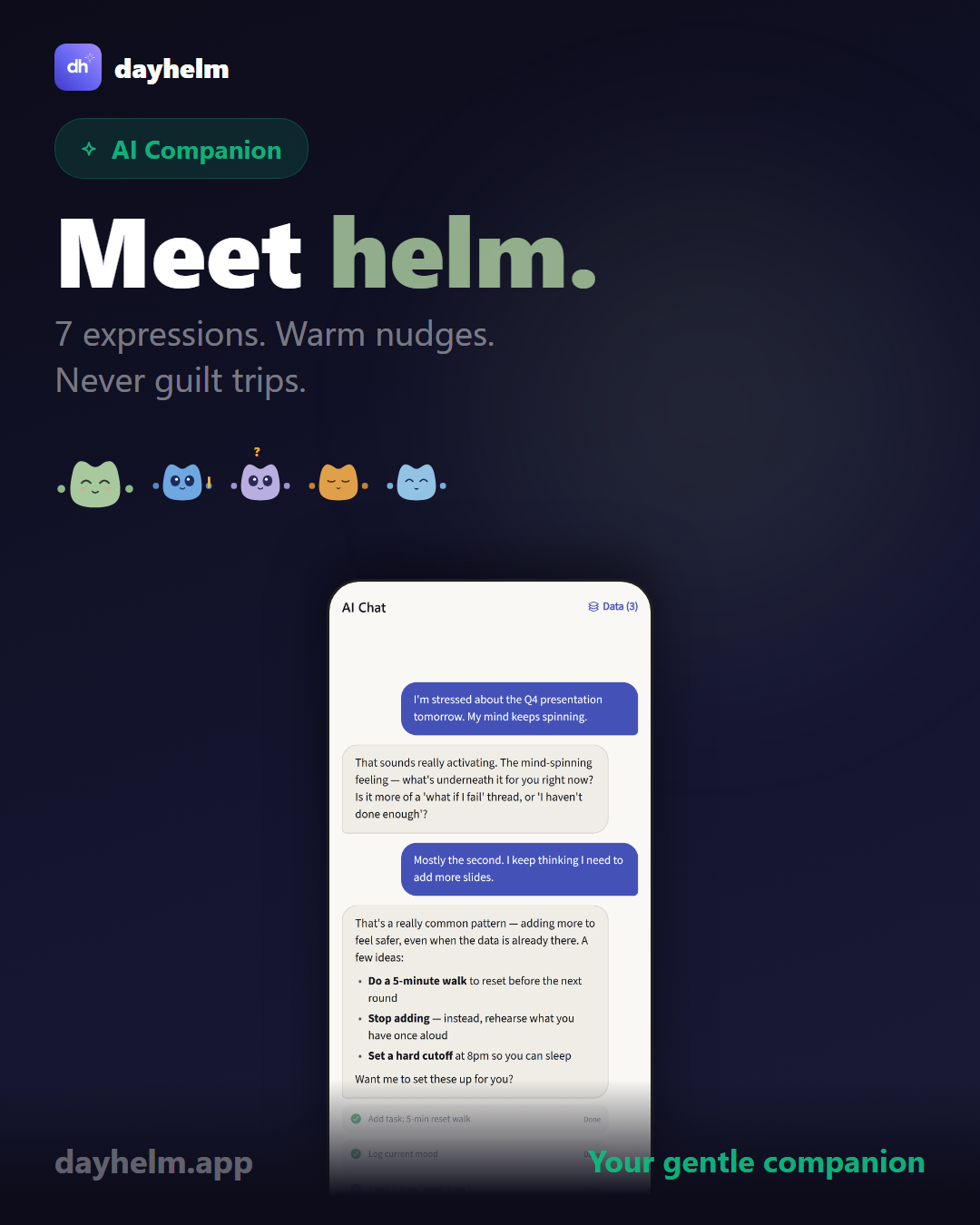 Meet Helm — the dayhelm AI companion that remembers your story and provides personalized mental health support
