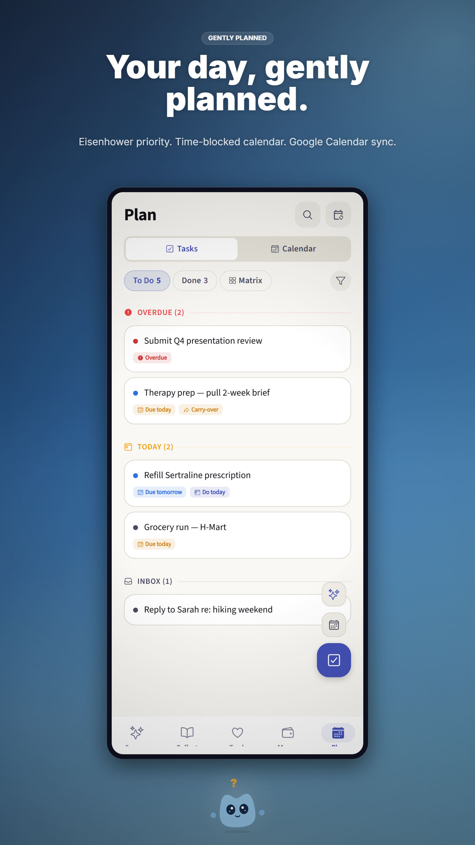 dayhelm daily plan view with structured routine builder and Baby Steps task breakdown for ADHD