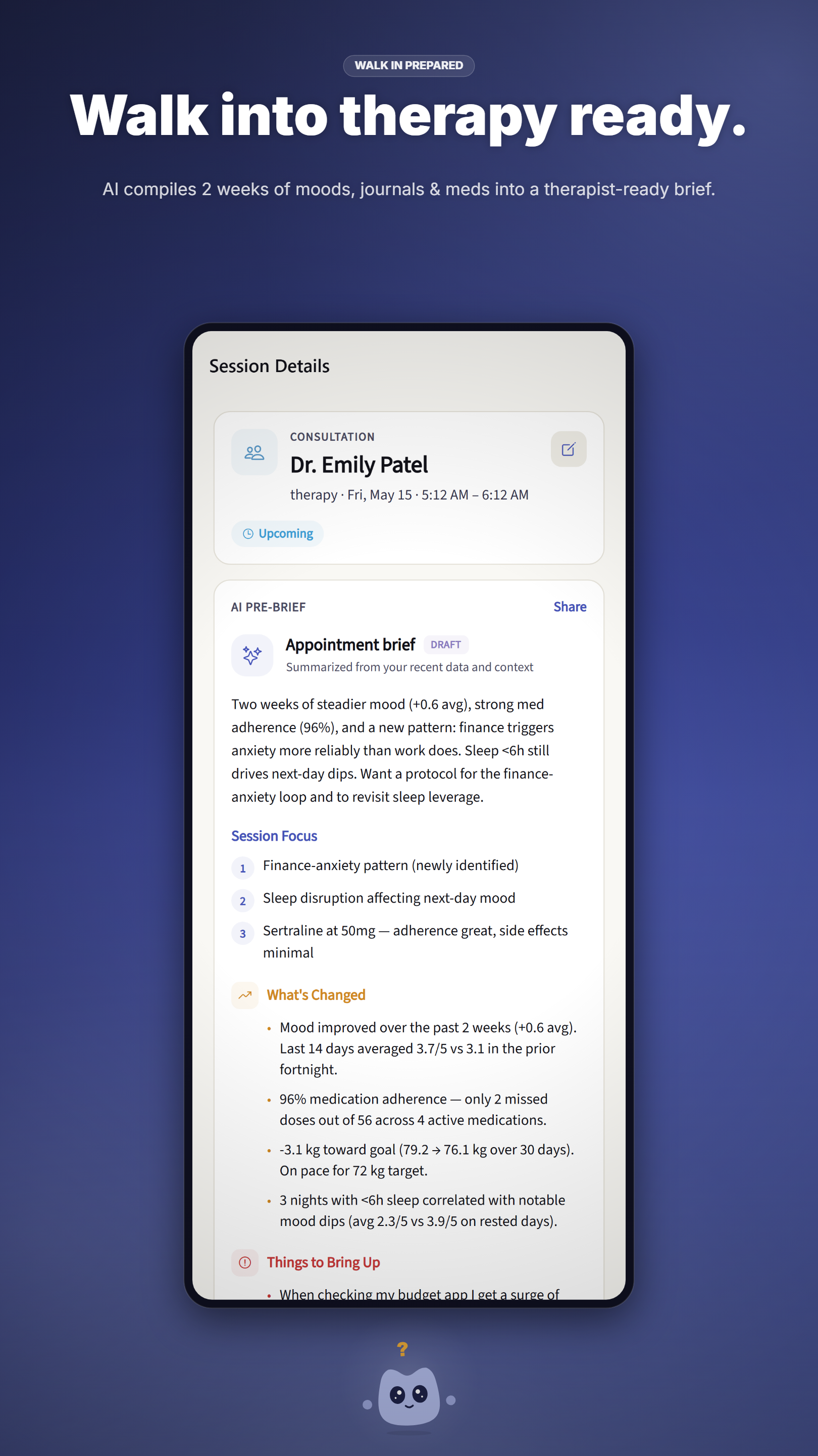 dayhelm therapy session preparation with AI-generated consultation notes and discussion points